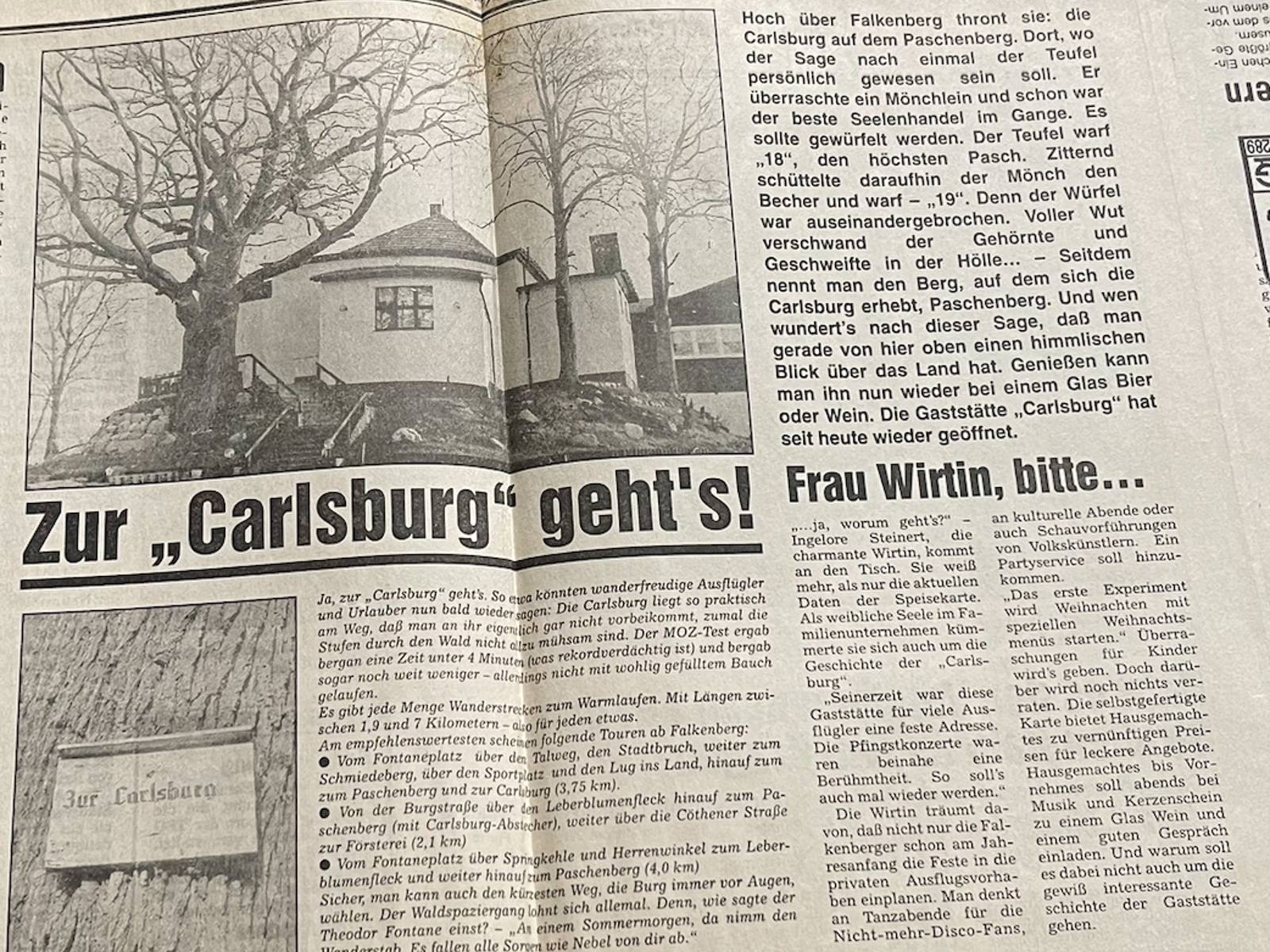 Presseartikel Carlsburg - Vom Jagdhaus zum Restaurant